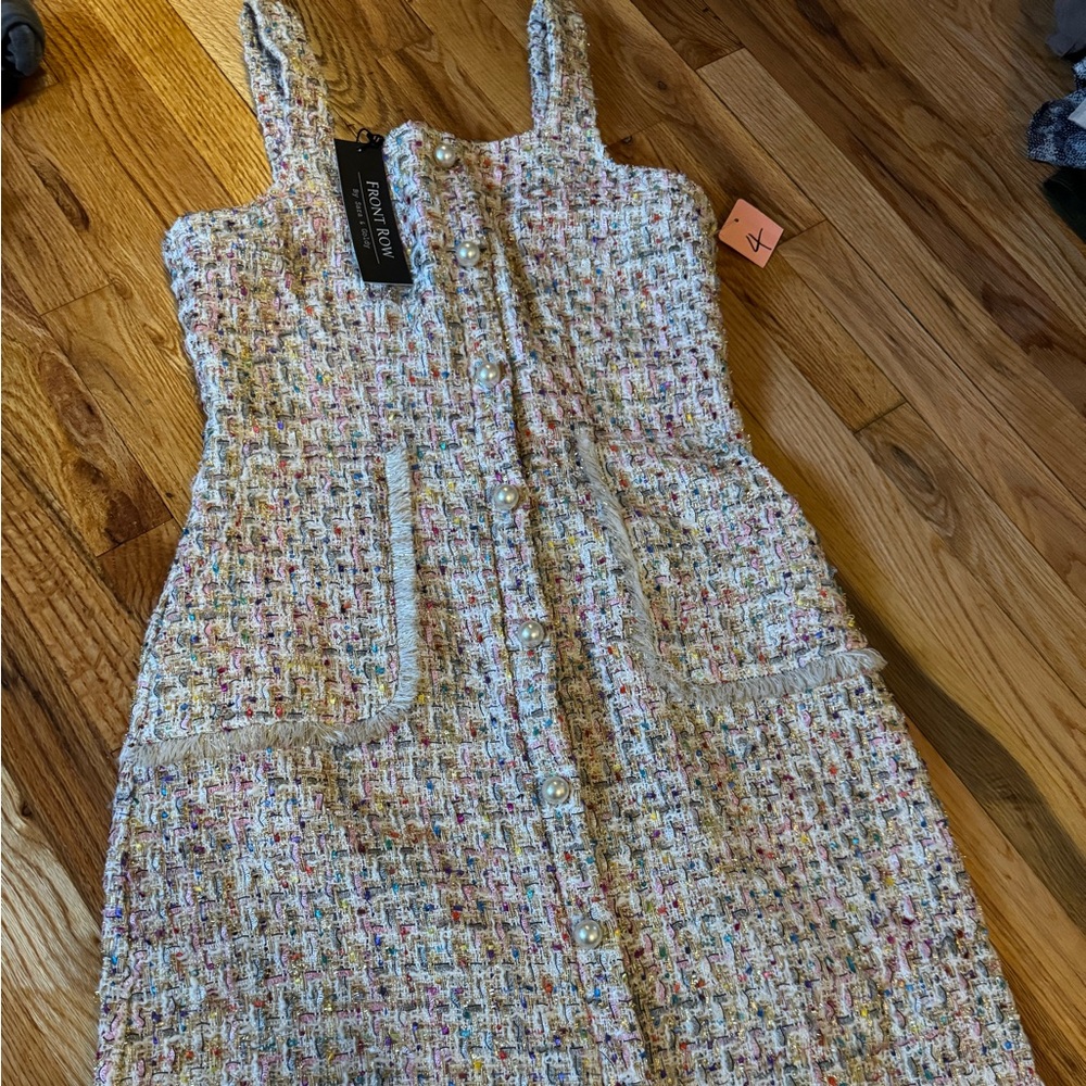 Front Row - Boutique Designer Multi-Colored Tweed Jumper with Pearl Buttons